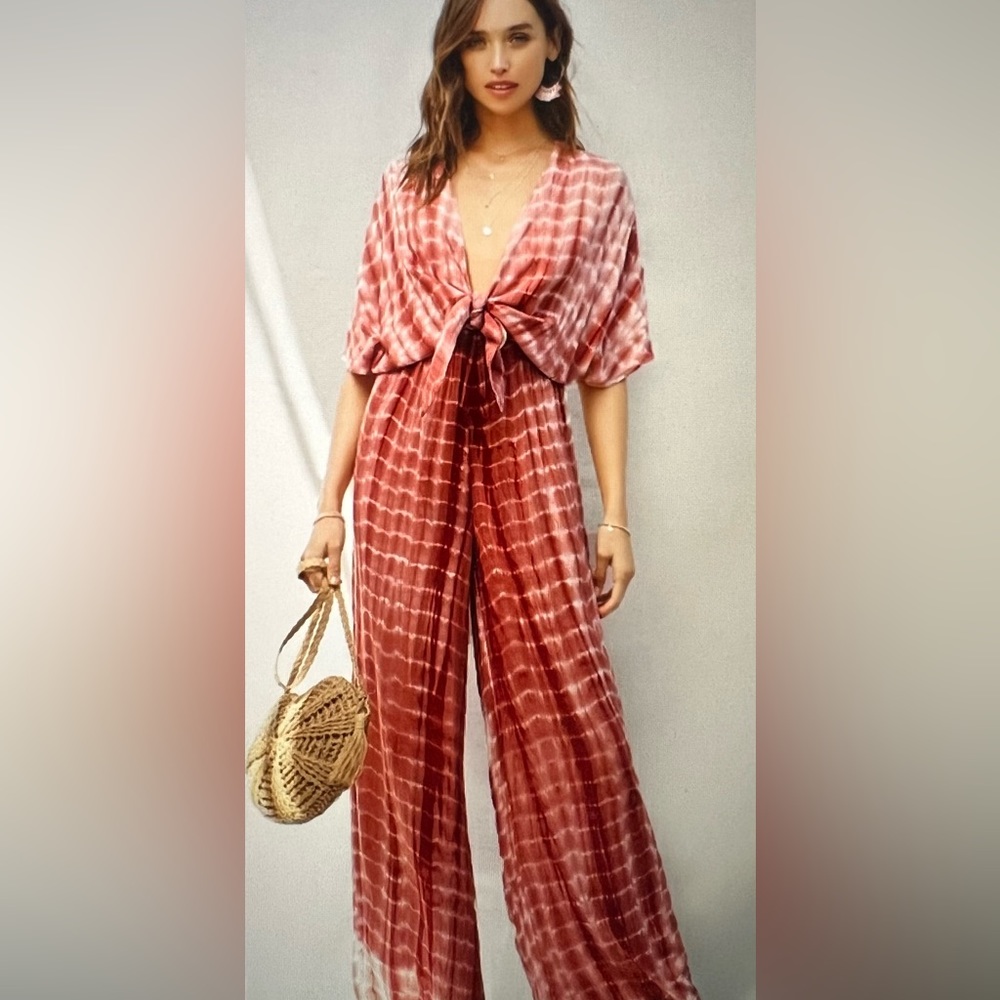 Plunge Neck Tie Dye Palazzo Jumpsuit — NWOT